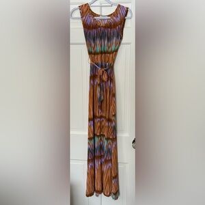 NF Multicolor Tie Dye  M Maxi Dress Pull on Easy care packable Sleeveless Belt!